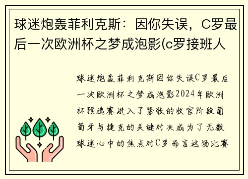 球迷炮轰菲利克斯：因你失误，C罗最后一次欧洲杯之梦成泡影(c罗接班人菲利克斯)