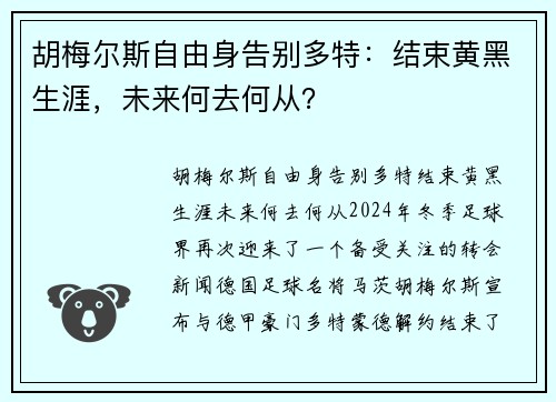 胡梅尔斯自由身告别多特：结束黄黑生涯，未来何去何从？