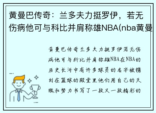 黄曼巴传奇：兰多夫力挺罗伊，若无伤病他可与科比并肩称雄NBA(nba黄曼巴是谁)