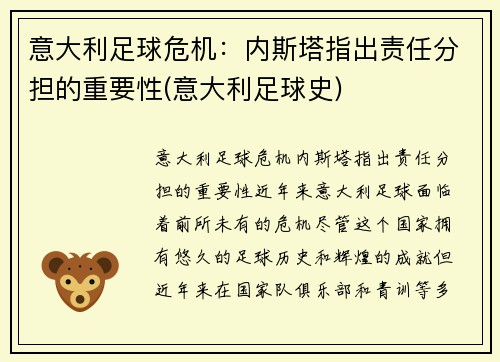 意大利足球危机：内斯塔指出责任分担的重要性(意大利足球史)
